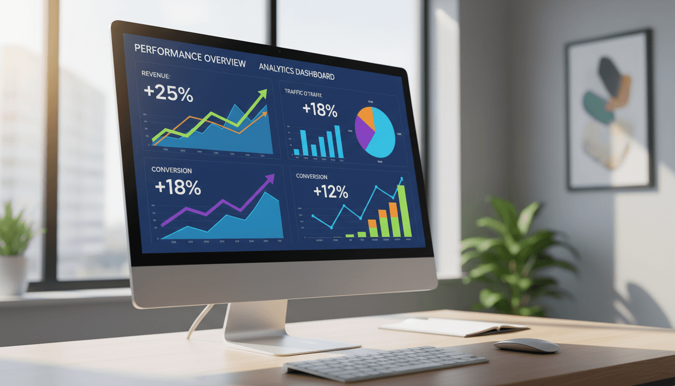 Marketing analytics dashboard showing real-time performance metrics and data visualization