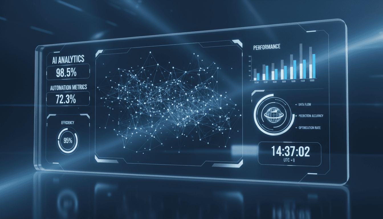 AI automation dashboard displaying real-time performance metrics and data visualization